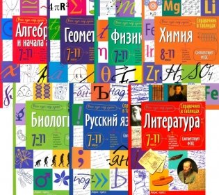 Справочник в таблицах. Алгебра и начала анализа. Геометрия. Физика. Химия. Биология. Русский язык. Литература. 7-11 кл. (комплект из 7-ми книг) фото книги