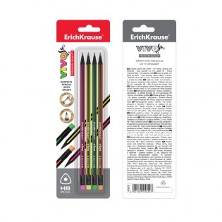 Карандаш чернографитный, трехгранный с ластиком "Vivo", HB, 4 штуки фото книги 3