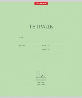 Тетрадь школьная "Классика", 12 листов, косая линейка, зеленая фото книги