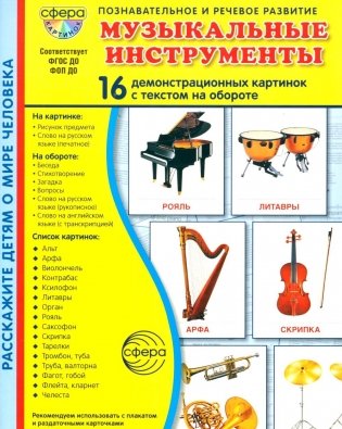 Музыкальные инструменты. 16 демонстрационных картинок с текстом на обороте фото книги