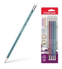 Карандаш чернографитный, трехгранный с ластиком "Sonata", HB, 4 штуки фото книги