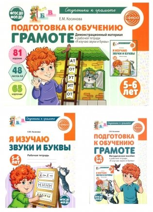 Подготовка к обучению грамоте детей 5-6 лет: рабочая тетрадь, демонстрационный материал и методическое пособие (комплект из 3-х книг) фото книги