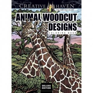 Creative Haven Deluxe Edition Animal Woodcut Designs Coloring Book: Striking Designs on a Dramatic Black Background фото книги
