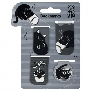Закладки магнитные для книг, 4 шт., MESHU "Кошачьи будни", софт-тач. Арт. MS_66071 фото книги 2