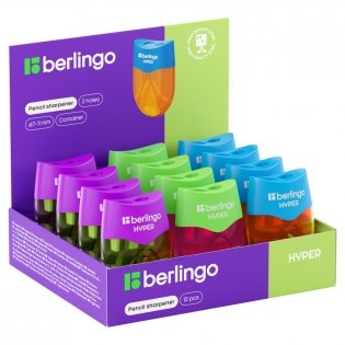 Точилка пластиковая Berlingo "Hyper" 2 отверстия, контейнер, ассорти. Арт. BBp_15021 фото книги 4