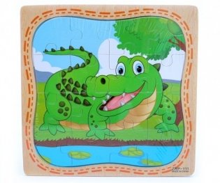 Деревянная пазл-рамка "Крокодил", 16 элементов, 15x15 см фото книги