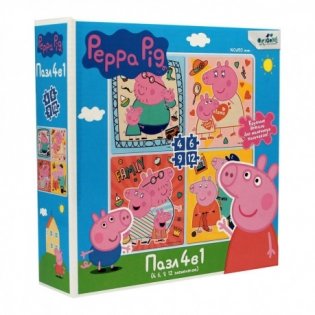 Пазл 4 в 1"Peppa Pig. Семья вместе", 4-6-9-12 элементов фото книги