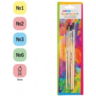 Набор кистей ArtSpace 4шт., Пони, круглые № 2, 3, плоские № 4, 6, блистер, европодвес фото книги 2