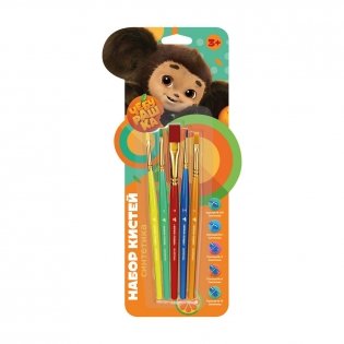 Набор кистей Мульти-Пульти "Чебурашка" 5шт., синтетика, круглая № 3, плоские № 2, 6, 14, овальная № 1, блистер фото книги