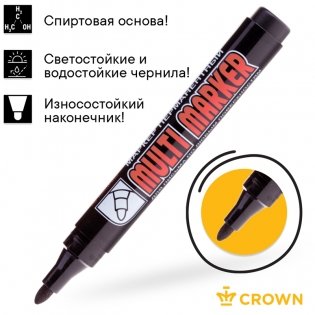 Маркер перманентный Crown "Multi Marker" черный, пулевидный, 3 мм. Арт. CPM-800 фото книги 3