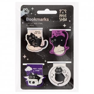 Закладки магнитные для книг, 4шт., MESHU "Meow Space", голографическая фольга фото книги 2