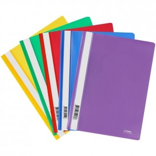 Папка-скоросшиватель пластик. СТАММ А4, 180 мкм, ассорти с прозр. верхом. Арт. ММ-31370 фото книги