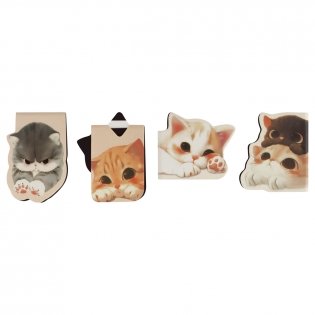 Закладки магнитные для книг, 4шт., MESHU "Cute kittens", матовая ламинация фото книги 4