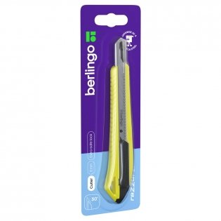 Нож канцелярский 9мм Berlingo "Razzor 200", auto-lock, металл. направл., желтый, европодвес фото книги