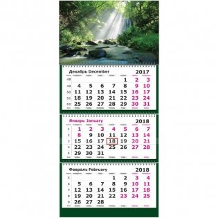 Календарь настенный, трехблочный на 2018 год "Лесной ручей", 305х675 мм фото книги