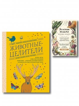 Комплект из 2-х книг: Зеленая ведьма. Колода-оракул. Откройте для себя силу и мудрость природной магии (50 карт и руководство) + Животные-целители. Волки, лисы, совы и другие дикие животные-архетипы, которые помогут разобраться в себе и исцелят вашу душу фото книги