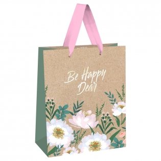 Пакет подарочный 18*23*10см MESHU "Be happy", отд. фольгой, крафт фото книги