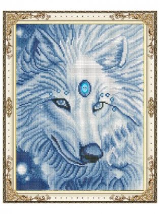 Алмазная мозаика 40х50 см с подр.,с полн. заполн., камни разн. форм. "Белый волк" фото книги