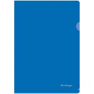 Папка-уголок, А4, 180 мкм, прозрачная синяя фото книги