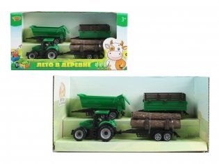 Игрушка "Трактор лесовоз", с 3 прицепами (19 см) фото книги