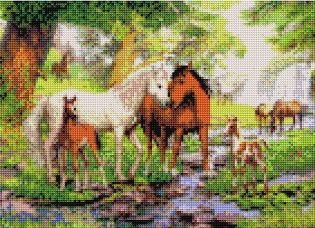 Алмазная мозаика (класс.) 30х40 см, с подр., с полн. заполн. (26цв.) ЛОШАДИ В ЛЕСУ фото книги