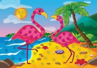 Мозаика из пуговиц "Фламинго на пляже", А4 фото книги