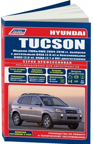 Hyundai Tucson. Модели 2004-10 года выпуска с бензиновыми G4GC (2,0 л), G6BA (V6 2,7 л) и дизельным D4EA (2,0 Common Rail) двигателями. Руководство по ремонту и техническому обслуживанию фото книги