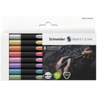 Набор капиллярных металлизированных ручек Schneider "Paint-It 020 " 8 цв., 1-2 мм, европодвес. Арт. ML02011502 фото книги