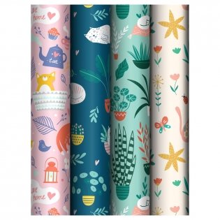 Упаковочная бумага глянц. 70х100 см, MESHU "Cozy home", 80 г/м2, ассорти, 4 дизайна. Арт. 852 фото книги