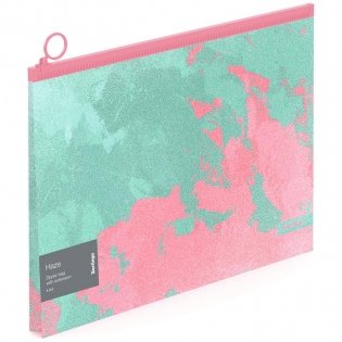 Папка-конверт на молнии с расширением Berlingo "Haze", 180 мкм, мятная/розовая, с рисунком, с эффектом блесток фото книги