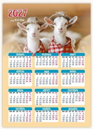 Календарь настенный листовой на 2027 год. "Год козы" фото книги